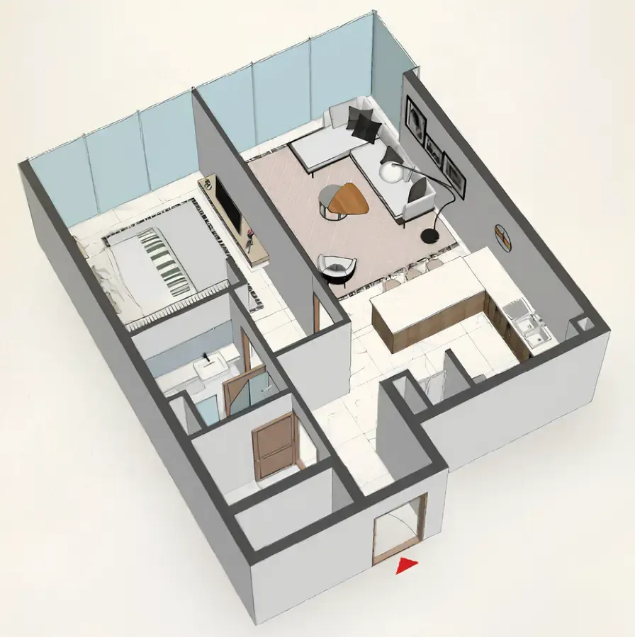 Планировка квартиры Comfort by Roof, 1 спальня, 71,46 м²